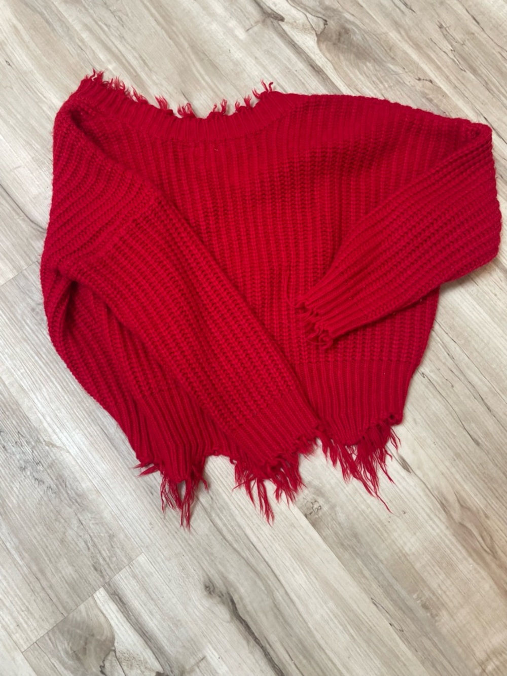Main Strip Red Distressed V-Neck Sweater - Picture 4 of 4